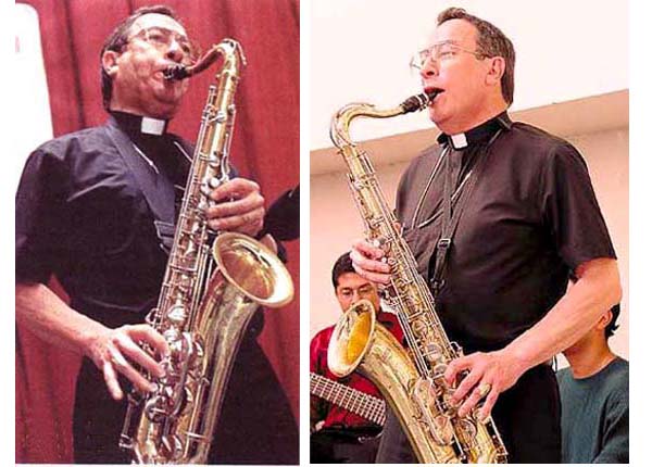 Cardinal Rodriquez Maradiaga playing the Saxophone